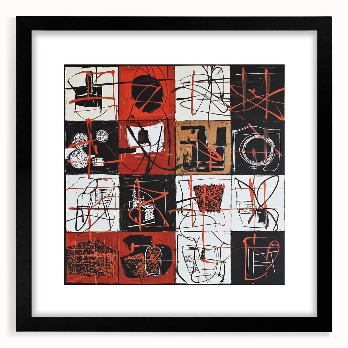 Bold Abstract Living Room Wall Art – Red, Black & White Canvas
