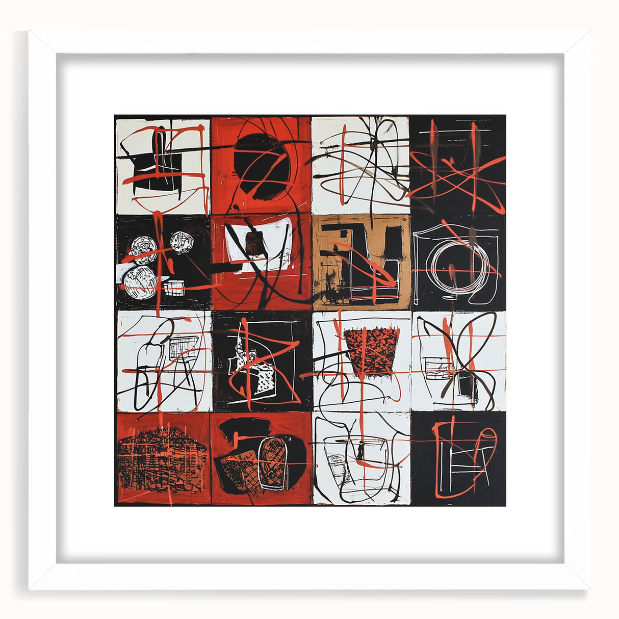 Bold Abstract Living Room Wall Art – Red, Black & White Canvas
