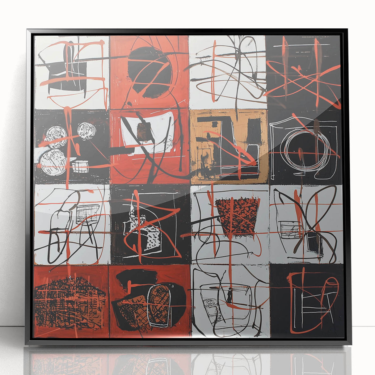 Bold Abstract Living Room Wall Art – Red, Black & White Canvas