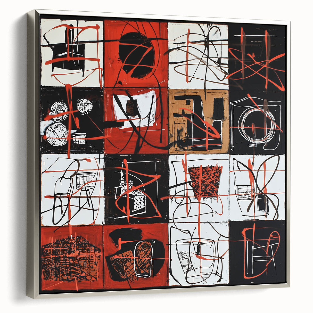 Bold Abstract Living Room Wall Art – Red, Black & White Canvas