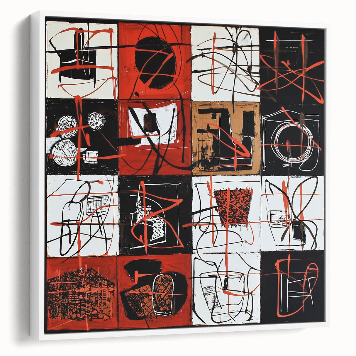 Bold Abstract Living Room Wall Art – Red, Black & White Canvas