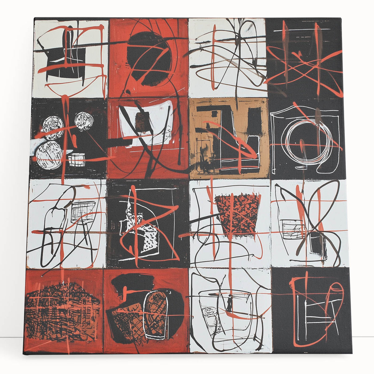 Bold Abstract Living Room Wall Art – Red, Black & White Canvas