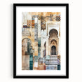 Abstract architectural wall art framed in black with a mat, showcasing geometric shapes and lines in a modern design, ideal for contemporary decor.