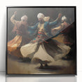 Framed abstract figurative wall art with black acrylic front view, showcasing bold colors and dynamic shapes, perfect for modern home decor.