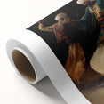 Vibrant abstract figurative wall art on rolled canvas, showcasing dynamic colors and shapes, ideal for modern home decor, elegantly packaged in a protective tube.