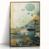 Framed wall art featuring an abstract floral design in vibrant colors, with a sleek gold frame, perfect for modern home decor and enhancing interior aesthetics. The artwork showcases intricate floral patterns that add a touch of elegance to any living space.