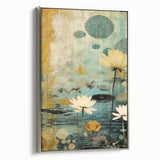 Framed canvas wall art showcasing abstract floral designs in vibrant colors, featuring a sleek silver frame, ideal for modern home decor enhancement.
