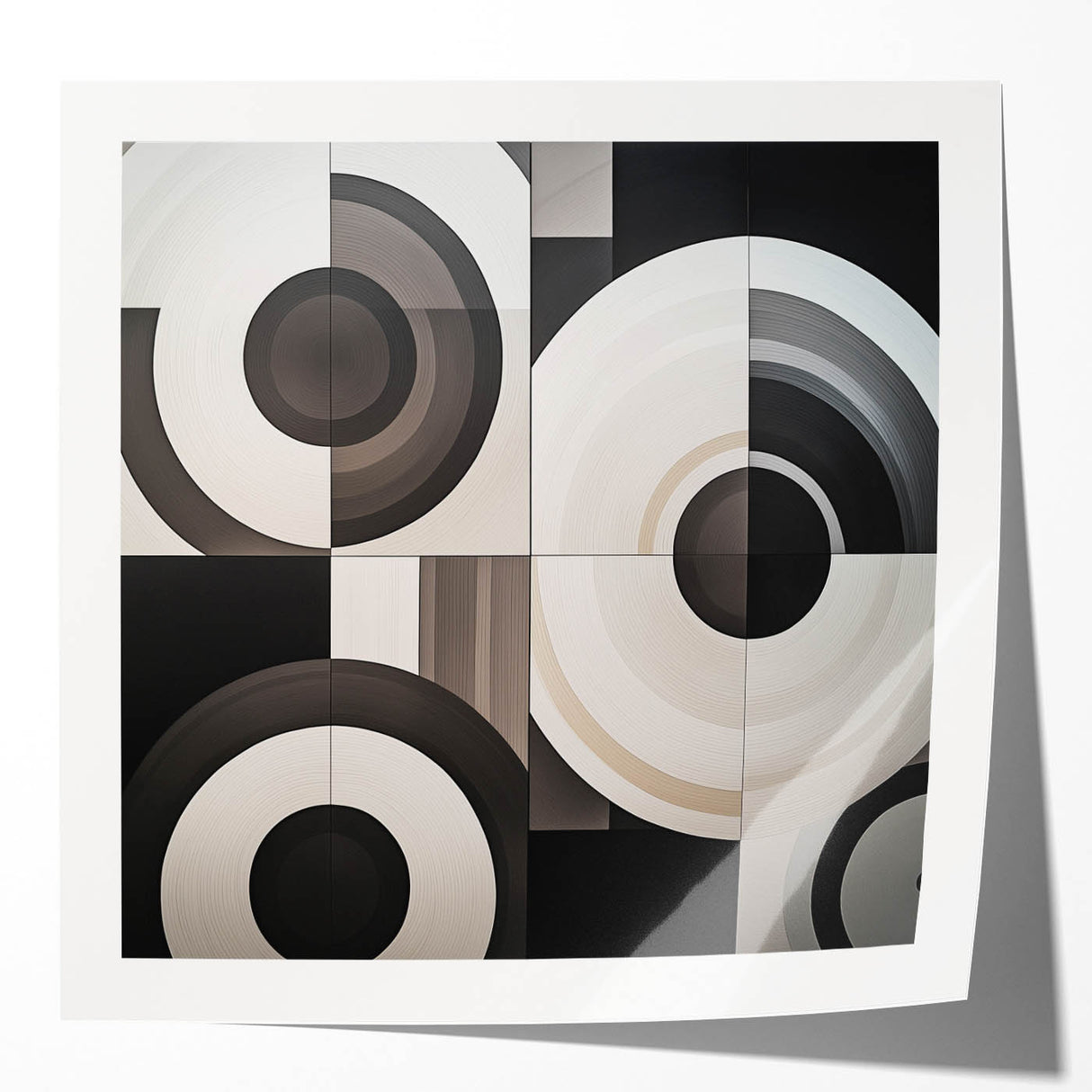 Abstract geometric art print mockup featuring vibrant colors and sharp lines, displayed in a glossy finish, ideal for modern home decor or creative design projects.