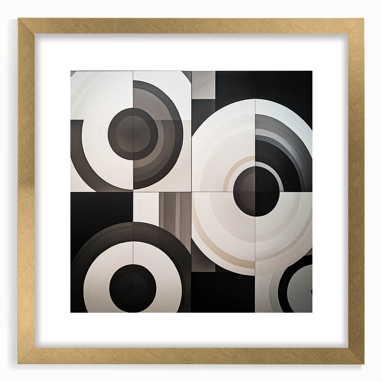 Abstract geometric frame in gold with a mat, showcasing a modern design ideal for contemporary decor, enhancing any stylish interior space.