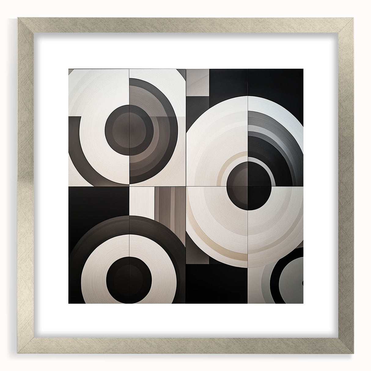 Abstract geometric frame with a sleek silver mat, showcasing a modern design that enhances any decor. Ideal for contemporary art displays or home styling.