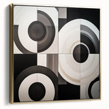Abstract geometric framed canvas art featuring a blend of silver and gold tones, showcasing intricate shapes and patterns, perfect for modern home decor.