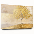 Abstract landscape wall art design displayed in a sleek acrylic glass frame, featuring vibrant colors and a contemporary aesthetic, ideal for modern home decor.