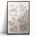 Large abstract wall art featuring swirling patterns in muted earth tones, framed in black acrylic.