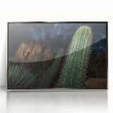Framed acrylic artwork depicting a serene landscape of canyons in silver tones, showcasing intricate details and depth, perfect for modern home decor.