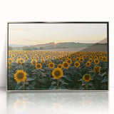 Framed acrylic landscape artwork depicting a serene countryside scene, featuring lush green fields and a vibrant blue sky, elegantly presented with a silver frame for a modern touch.