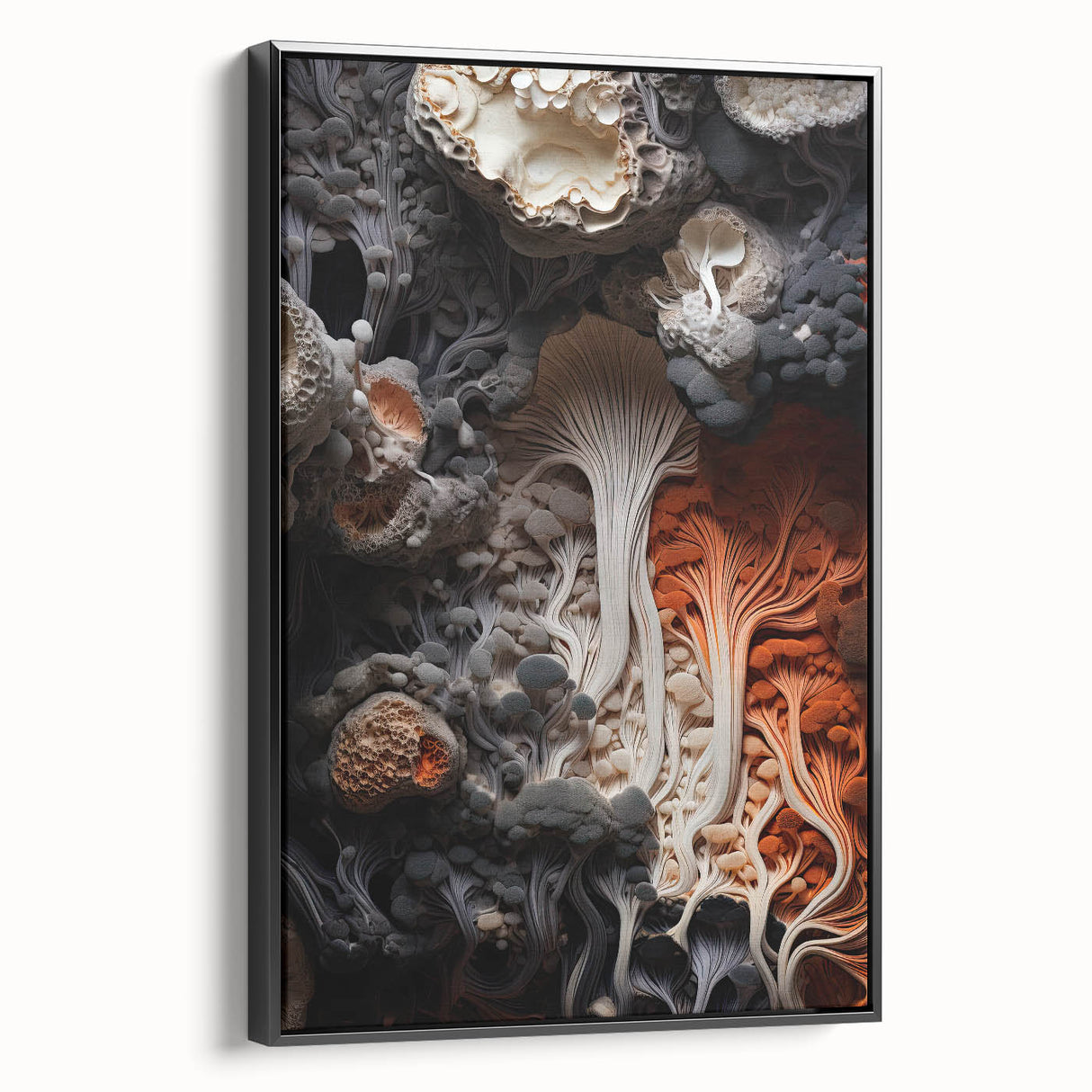 Black and white landscape art painting on framed canvas, featuring close-up natural elements, ideal for bedroom wall decor.