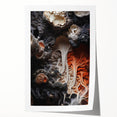 Extra large rolled canvas print of close-up floral elements in natural tones, ideal for dining room or bathroom wall art.