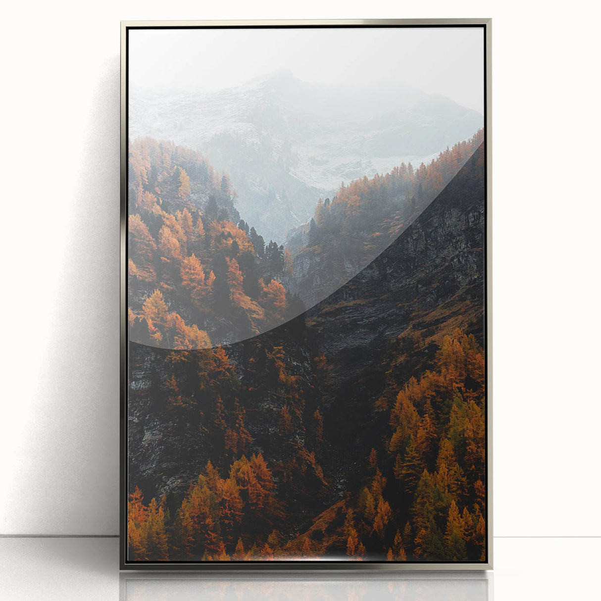 Mid-century modernist art of autumn landscape in muted browns and oranges on a framed acrylic, great for nursery wall art.