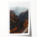 Autumn-themed floral art on rolled canvas, featuring warm orange and red tones, ideal for art wall dining room.