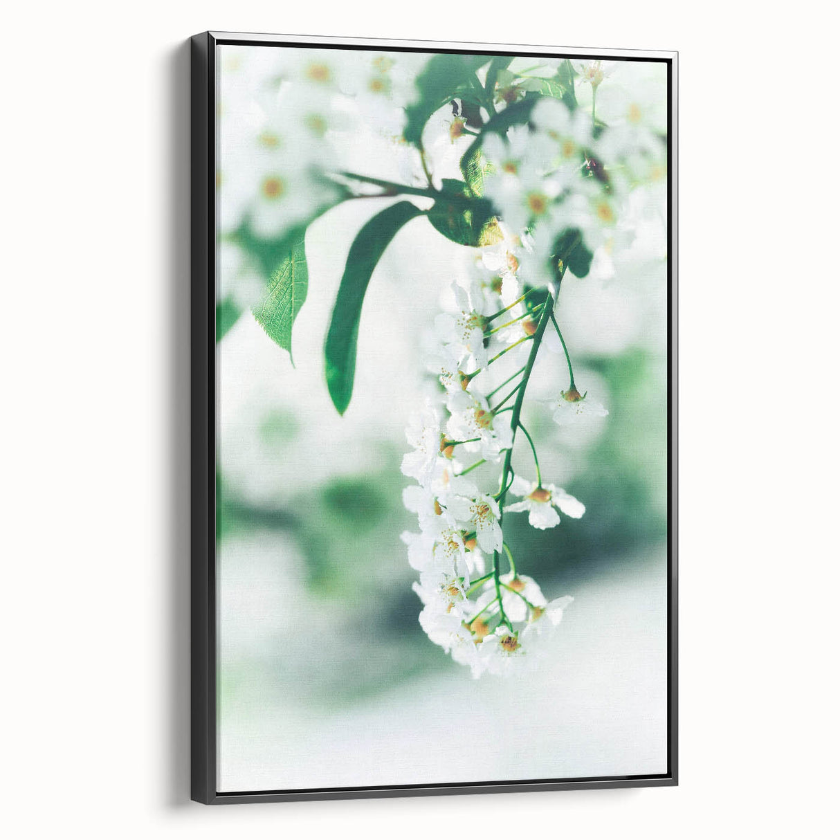 Black and white vintage poster art of a spring landscape on framed canvas, ideal for bedroom decor.