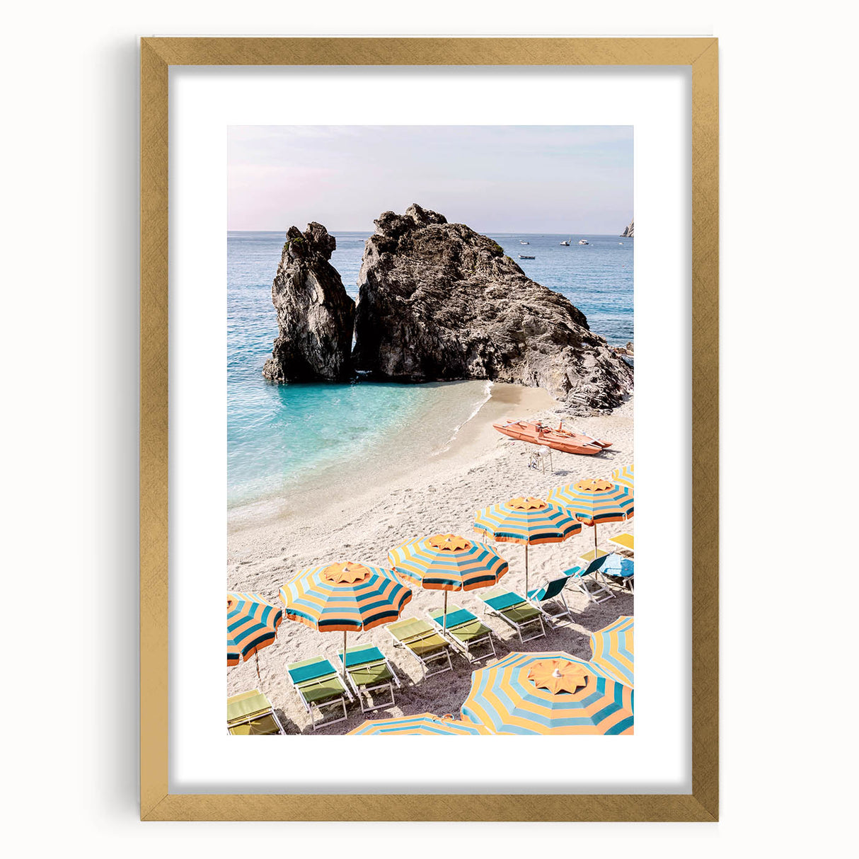 Extra large abstract art print with textured design in warm orange and yellow tones, framed in gold.