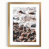 Extra large abstract art print with textured design in gold and white, framed, ideal for living room decor.