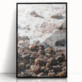 Large abstract wall art featuring swirling blue and green patterns on a framed acrylic print.