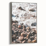 Landscape art painting on framed canvas depicting a colorful vintage poster style.