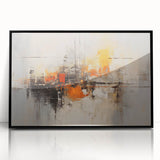 Framed abstract wall art featuring bold black strokes on an acrylic background, showcasing modern design elements for contemporary home decor.