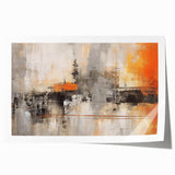 Abstract wall art print featuring colorful strokes in shades of blue, orange, and yellow, designed for modern home decor; rolled and ready for framing.