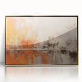 Framed abstract wall art displaying dynamic gold strokes on a textured background, perfect for modern decor. Ideal for enhancing living spaces with elegance.