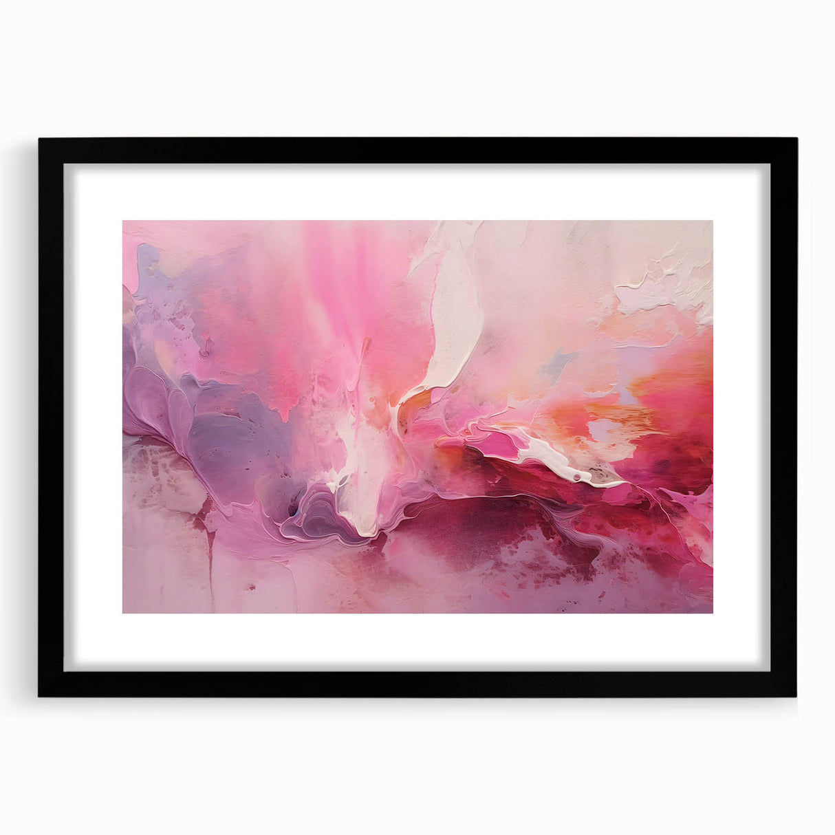 Abstract wall art featuring bold strokes in black and white, framed with a mat, showcasing a modern aesthetic suitable for contemporary home decor.