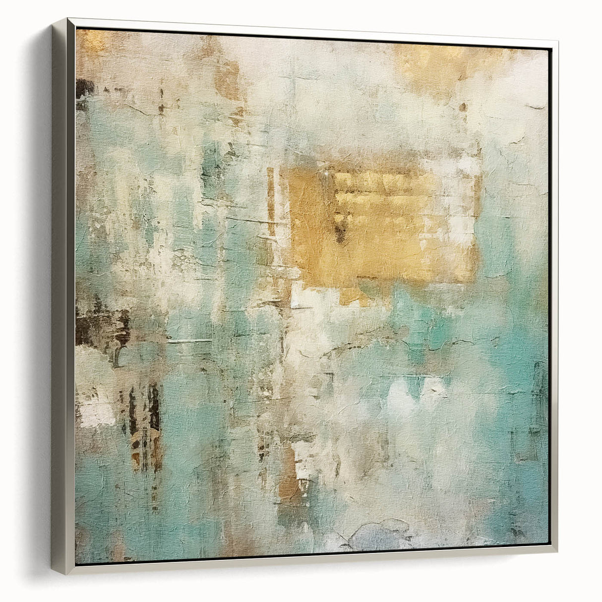 Framed abstract wall art featuring dynamic silver strokes on a textured canvas, showcasing a modern design ideal for contemporary interiors.