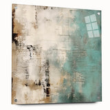 Abstract wall art design featuring vibrant strokes in blue, pink, and gold, displayed in an acrylic frame with visible mounting pins, adding a modern touch to decor.