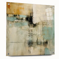 Abstract wall art print featuring vibrant strokes in shades of blue, yellow, and red, elegantly displayed in a side view with visible pins. Ideal for modern decor.