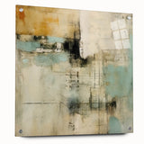 Abstract wall art print featuring vibrant strokes in shades of blue, yellow, and red, elegantly displayed in a side view with visible pins. Ideal for modern decor.