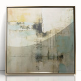 Framed acrylic wall art featuring abstract gold strokes on a white background, ideal for modern decor. Enhances any space with a touch of elegance.