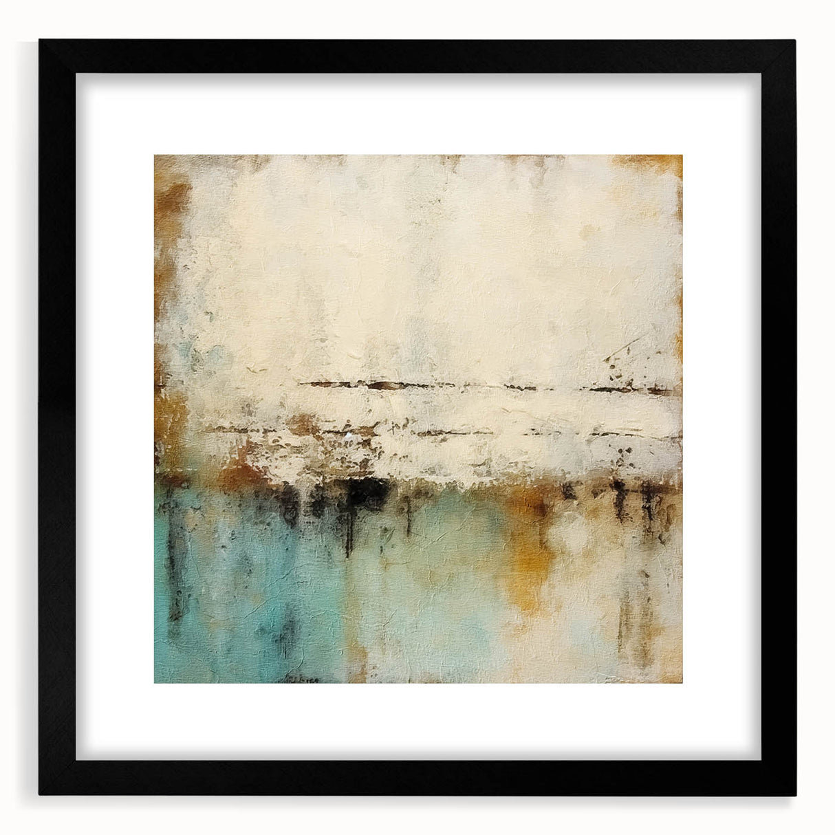 Abstract wall art featuring bold strokes in black and white, elegantly framed with a mat, ideal for modern decor. Perfect for enhancing living spaces or offices.