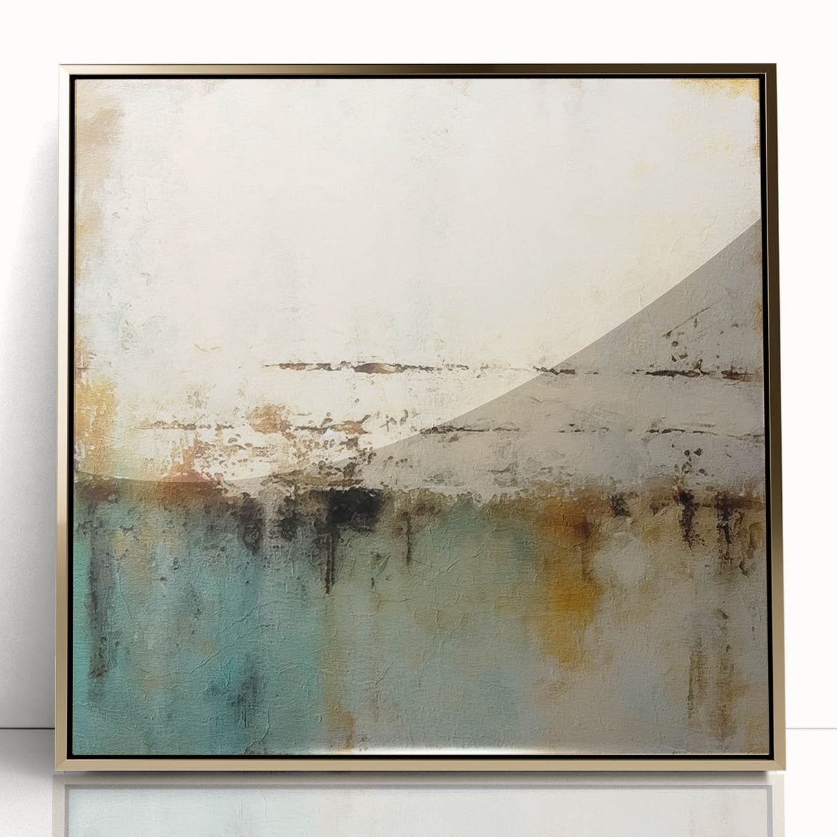 Abstract strokes wall art framed in acrylic with gold accents, showcasing vibrant colors and modern design, perfect for contemporary home decor.