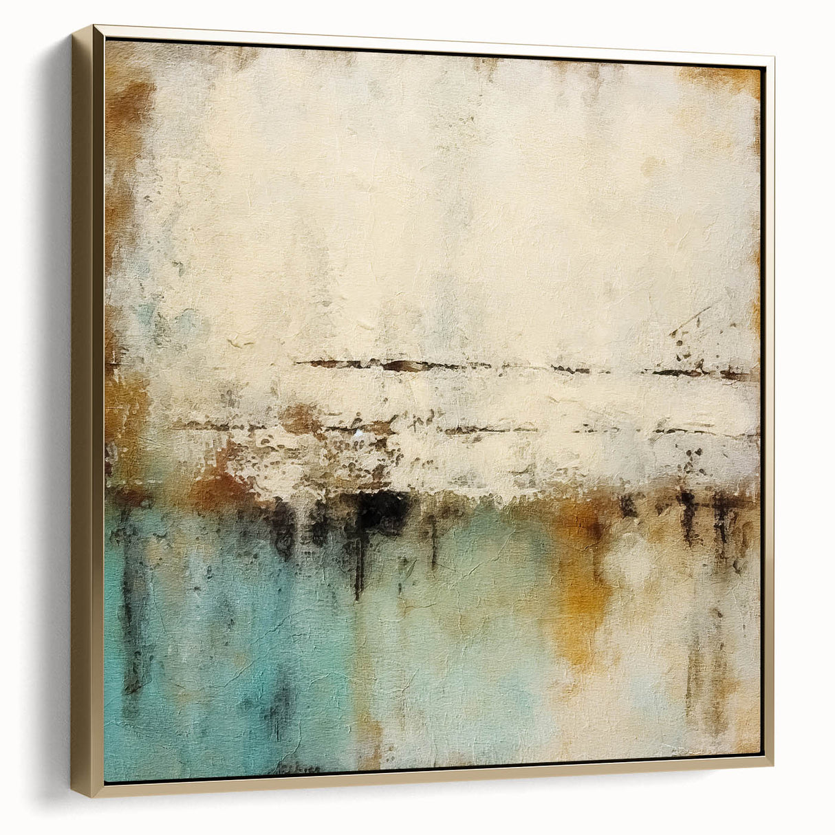 Abstract wall art featuring dynamic silver and gold strokes on a textured canvas, elegantly framed, ideal for modern home decor and artistic expression.