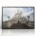 Framed acrylic artwork showcasing a stunning landscape with a majestic castle, set against a vibrant sky. The piece features a sleek black frame that enhances the overall aesthetic, perfect for home decor enthusiasts looking to elevate their living space with a touch of elegance and historical charm.