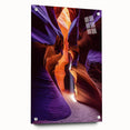 Acrylic glass artwork depicting a stunning landscape with intricate cave formations, showcased from a side view and secured with decorative pins, enhancing the visual appeal.