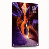 Acrylic glass artwork depicting a stunning landscape with intricate cave formations, showcased from a side view and secured with decorative pins, enhancing the visual appeal.