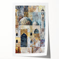 Abstract architectural wall art print showcasing bold geometric shapes and vibrant colors, rolled and ready for display, perfect for contemporary home decor.