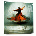 Abstract figurative wall art design displayed in a side view, featuring vibrant colors and intricate patterns on acrylic glass, elegantly secured with pins, perfect for modern decor.