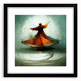 Abstract figurative wall art displayed in a sleek black frame with a white mat, featuring vibrant colors and dynamic shapes, perfect for modern home decor.