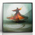 Framed acrylic wall art featuring an abstract figurative design, showcasing bold colors and dynamic shapes, perfect for modern home decor.