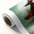 Abstract figurative wall art on rolled canvas showcasing vibrant colors and dynamic shapes, perfect for modern home decor, elegantly packaged in a protective tube.