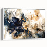 Framed abstract floral wall art on canvas, showcasing vibrant colors and intricate designs, displayed against a white background for modern home decor appeal.