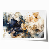 Abstract floral wall art print showcasing vibrant colors of pink, blue, and green with intricate designs, ideal for modern home decor or office spaces.
